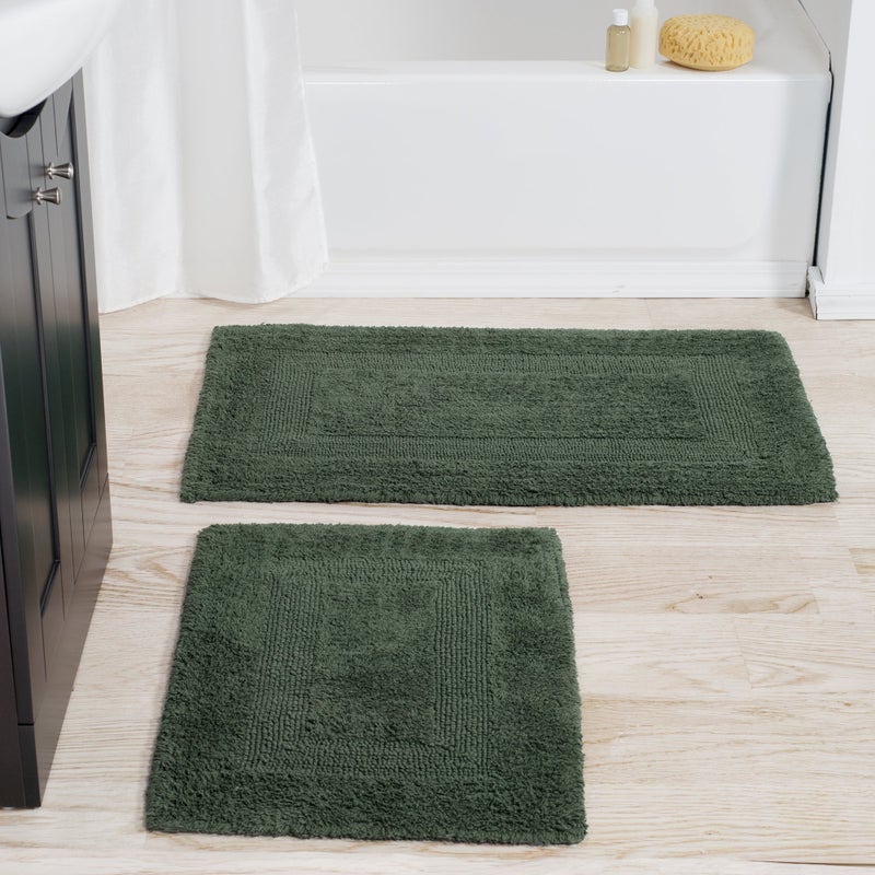 Lavish Home Bathroom Rugs - 2-Piece Cotton Bathroom Mat Set - Machine Washable Bath Mats for Bathroom, Kitchen, or Laundry Room by Lavish Home (Green) - Image 1